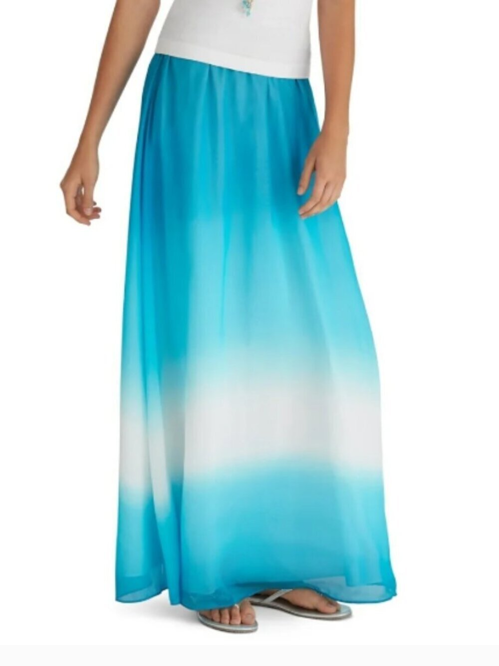 WHBM NEW Silk Dip Dye Maxi Skirt Blue/White Cerulean Size XS